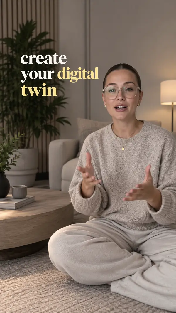 Ein aufmerksamkeitsstarker Einstieg in ein vertikales Video mit einer Creatorin und markanter grafischer Typografie.