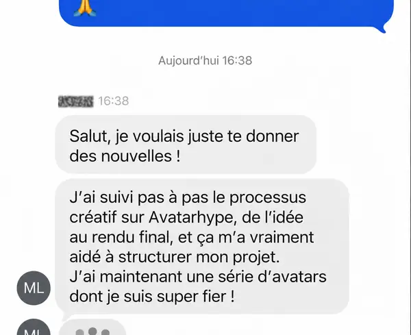 Ein Smartphone-Screenshot mit einer kurzen Nachricht eines Studierenden über das Befolgen eines kreativen Prozesses.